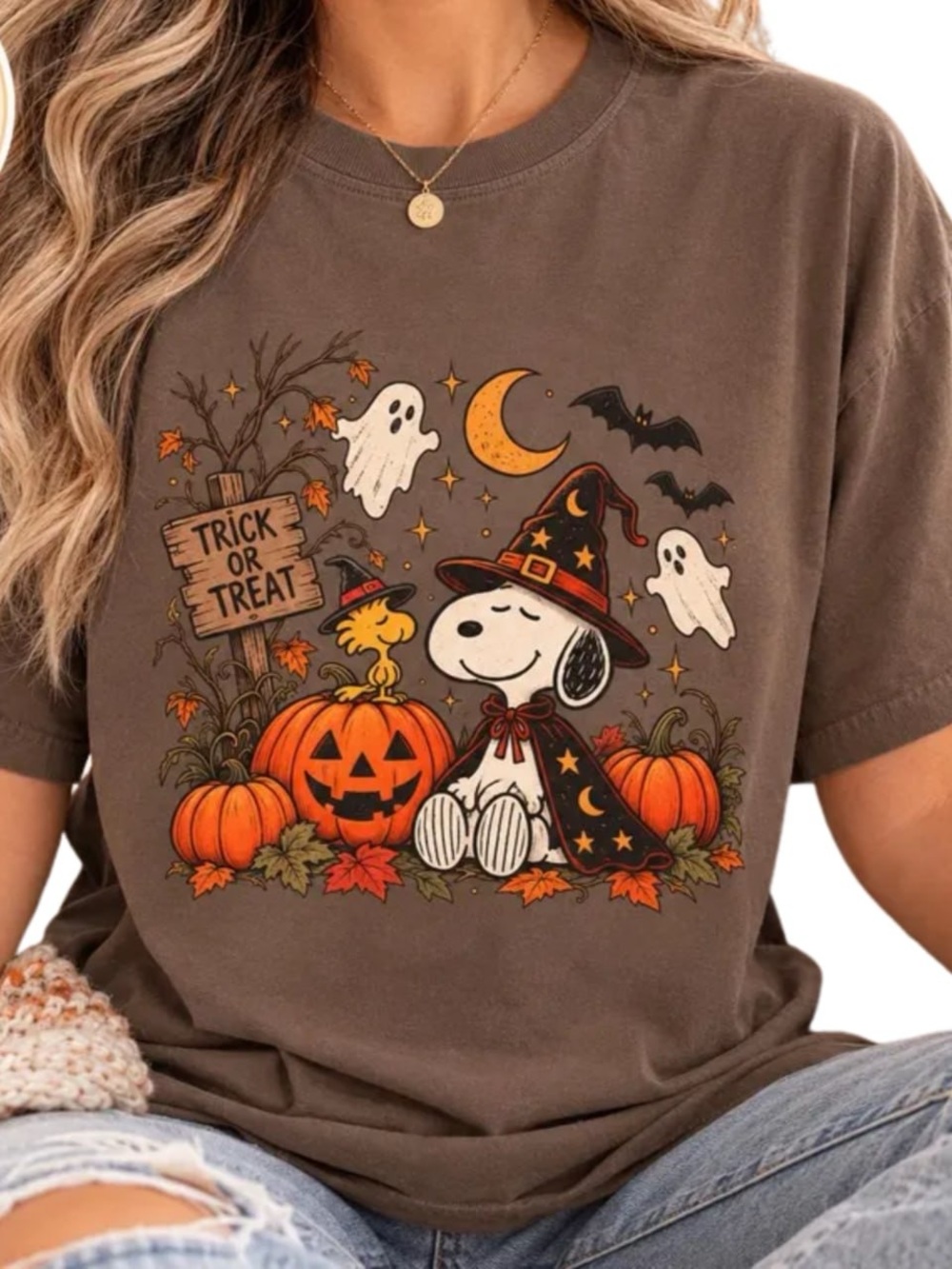 Comfort color espresso Halloween Snoopy & Pumpkins Short Sleeve Tee